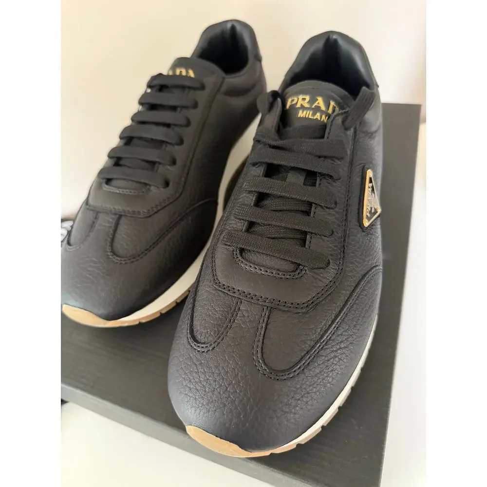 New Prada Milano Black leather Sneakers Leather Men Shoes Size 10.5 $1225 SRP